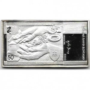 Реверс монеты Словакия, 50 крон, 2003, Банкноты - Кирилл и Мефодий