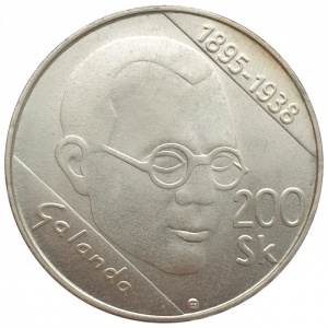 Реверс монеты Словакия, 200 крон, 1995, 100 лет со дня рождения Микулаша Галанды