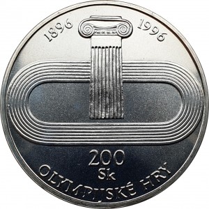 Реверс монеты Словакия, 200 крон, 1996, 100 лет Олимпийским играм - Олимпийская команда Словакии