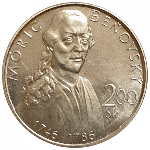 Реверс монеты Словакия, 200 крон, 1996, 250 лет со дня рождения Морица Август Бенёвского