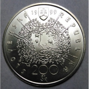 Аверс монеты Словакия, 200 крон, 1999, 150 лет со дня рождения Павола Орсага Гвездослава
