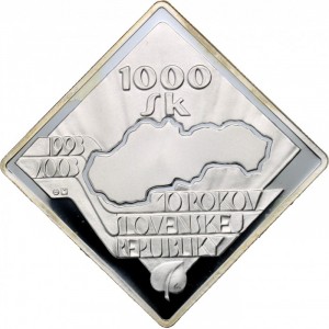 Реверс монеты Словакия, 1000 крон, 2003, 10 лет Словацкой Республике