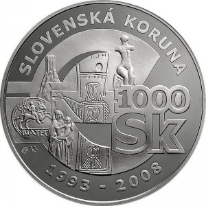 Реверс монеты Словакия, 1000 крон, 2008, Прощание со словацкой кроной