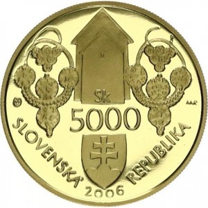 Аверс монеты Словакия, 5000 крон, 2006, 1100 лет со дня смерти моравского Короля Моджмира II
