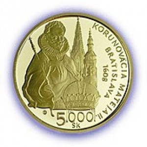 Реверс монеты Словакия, 5000 крон, 2008, 400 лет Коронации Матьяша II