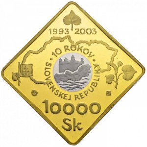 Реверс монеты Словакия, 10.000 крон, 2003, 10 лет Словацкой Республике