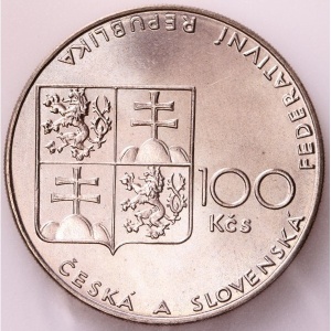 Аверс монеты Словакия, 100 крон, 1990, 100-ые скачки в Пардубице