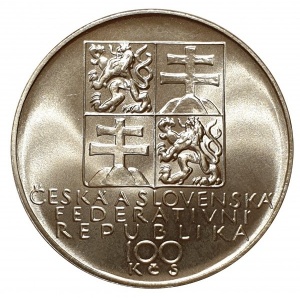 Аверс монеты Словакия, 100 крон, 1991, 150 лет со дня рождения Антонина Дворжака
