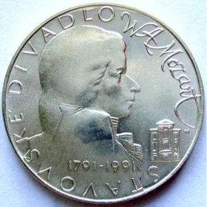 Реверс монеты Словакия, 100 крон, 1991, 200 лет со дня смерти Вольфганга Моцарта