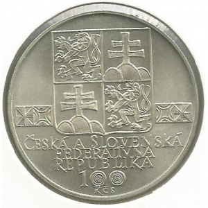 Аверс монеты Словакия, 100 крон, 1993, 100 лет словацкому музейному обществу