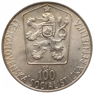Аверс монеты Словакия, 100 крон, 1985, Чемпионат Мира и Европы по хоккею