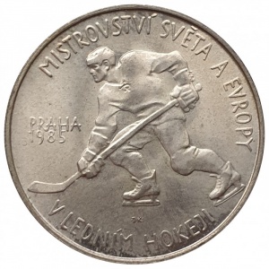 Реверс монеты Словакия, 100 крон, 1985, Чемпионат Мира и Европы по хоккею