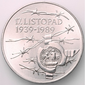 Реверс монеты Словакия, 100 крон, 1989, 50 лет событиям 17 ноября 1939