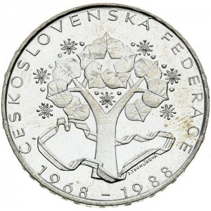 Реверс монеты Словакия, 500 крон, 1988, 20 лет Чешско-словацкой федерации