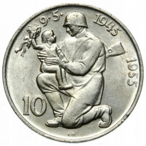 Реверс монеты Словакия, 10 крон, 1955, 10 лет освобождению от Германии