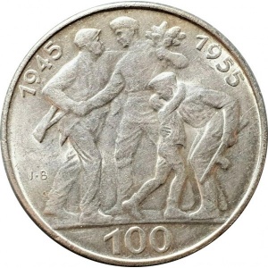 Реверс монеты Словакия, 100 крон, 1955, 10 лет освобождению от Германии