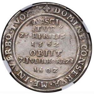 Реверс монеты Саксен-Веймар, 1 талер, 1602, Смерть Фридриха Вильгельма I