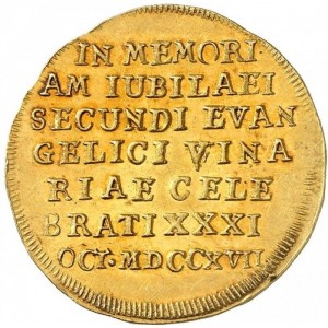Реверс монеты Саксен-Веймар, 2 дуката, 1717, 200 лет реформации