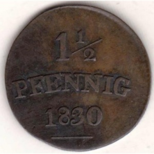 Реверс монеты Саксен-Веймар-Эйзенах, 1½ пфеннига, 1830