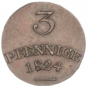 Реверс монеты Саксен-Веймар-Эйзенах, 3 пфеннига, 1824