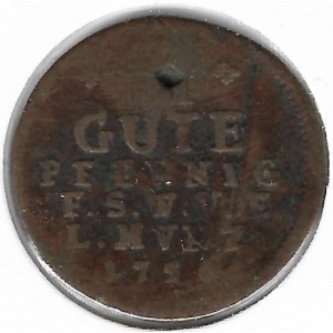 Реверс монеты Саксен-Веймар-Эйзенах, 2 пфеннига, 1756-1757, II GUTE PFENNIG