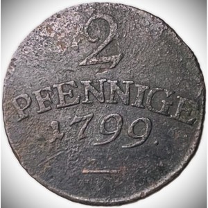 Реверс монеты Саксен-Веймар-Эйзенах, 2 пфеннига, 1799