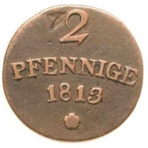 Реверс монеты Саксен-Веймар-Эйзенах, 2 пфеннига, 1813