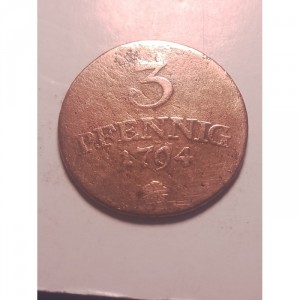 Реверс монеты Саксен-Веймар-Эйзенах, 3 пфеннига, 1792-1794