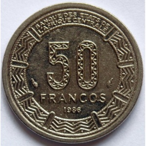 Реверс монеты Экваториальная Гвинея, 50 франков, 1985-1986