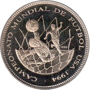 Реверс монеты Экваториальная Гвинея, 1000 франков, 1994, Чемпионат мира по футболу 1994 /гол/