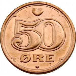 Реверс монеты Дания, 50 эре, 1989-2023