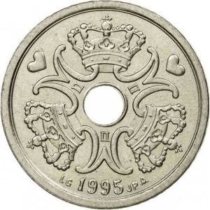 Аверс монеты Дания, 1 крона, 1992-2023