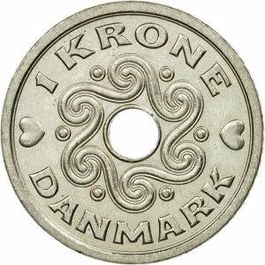 Реверс монеты Дания, 1 крона, 1992-2023