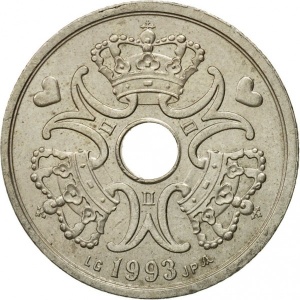 Аверс монеты Дания, 2 кроны, 1992-2023