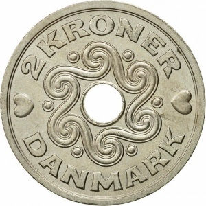 Реверс монеты Дания, 2 кроны, 1992-2023