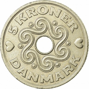 Реверс монеты Дания, 5 крон, 1990-2023
