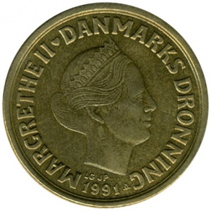 Аверс монеты Дания, 20 крон, 1990-1993