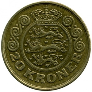 Реверс монеты Дания, 20 крон, 1990-1993