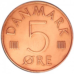 Реверс монеты Дания, 5 эре, 1973-1988