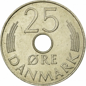 Реверс монеты Дания, 25 эре, 1973-1988
