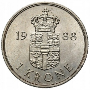 Реверс монеты Дания, 1 крона, 1973-1989
