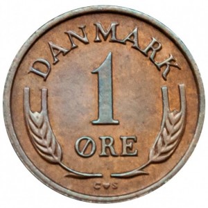 Реверс монеты Дания, 1 эре, 1960-1964