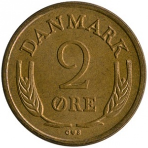 Реверс монеты Дания, 2 эре, 1960-1966