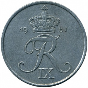 Аверс монеты Дания, 5 эре, 1950-1964
