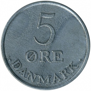 Реверс монеты Дания, 5 эре, 1950-1964