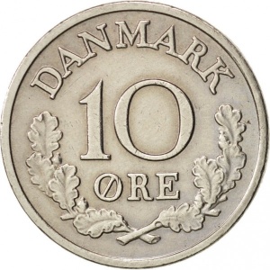 Реверс монеты Дания, 10 эре, 1960-1972