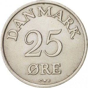 Реверс монеты Дания, 25 эре, 1948-1960