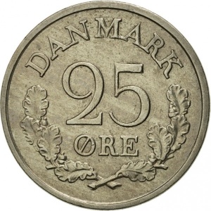 Реверс монеты Дания, 25 эре, 1960-1967