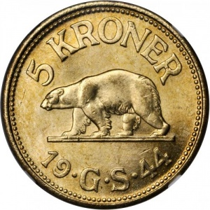 Реверс монеты Дания, 5 крон, 1944