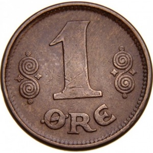 Реверс монеты Дания, 1 эре, 1913-1923